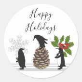 Persoonlijke Grappige Pinguïns Kerstmis Ronde Sticker (Voorkant)