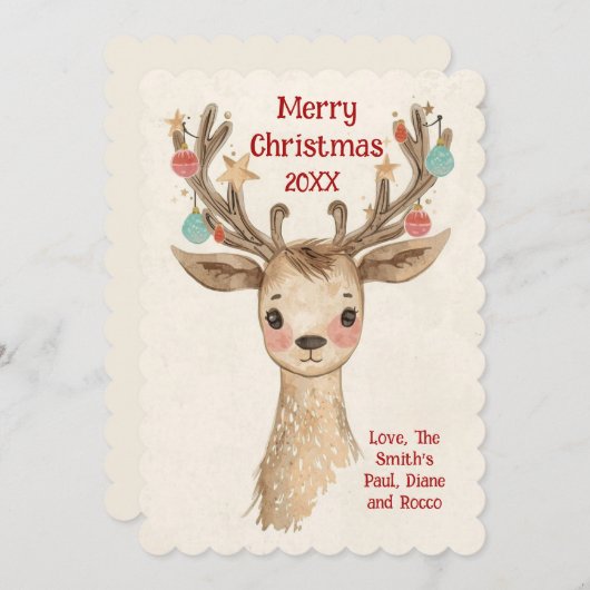 Persoonlijke Grappige Rendier Geweih Kerstkaart (Voorkant / Achterkant)