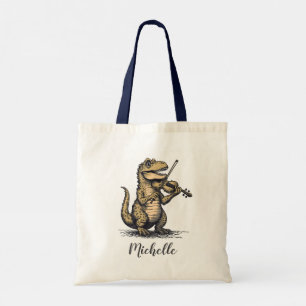 Persoonlijke Grappige T-Rex Dinosaurus die Viool S Tote Bag