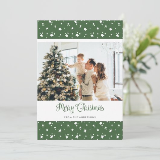Persoonlijke Green Photo Merry-kerstkaarten Feestdagenkaart (Staand voorkant)