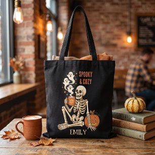 Persoonlijke Griezelige Gezellige Skelet Halloween Tote Bag