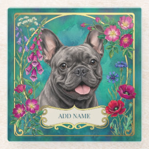 Persoonlijke Grijze Blauwe Franse Bulldog Teal Ond Glazen Onderzetter