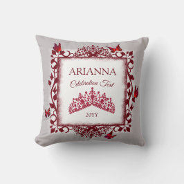 Persoonlijke grijze, bordeauxrode tiara, vlinder kussen