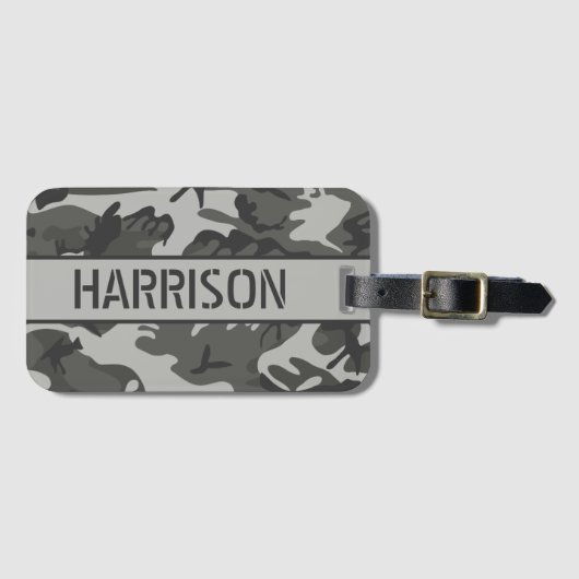Persoonlijke grijze camouflage bagagelabel (Voorkant (horizontaal))