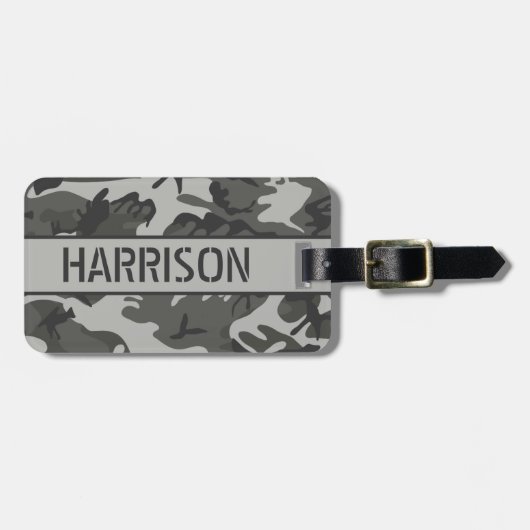 Persoonlijke grijze camouflage bagagelabel (Voorkant horizontaal)