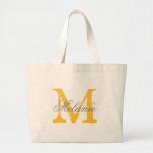 Persoonlijke grijze en gele monogramtassen grote tote bag