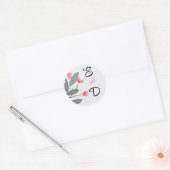 Persoonlijke grijze en roze bloemenprint ronde sticker (Envelop)