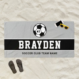Persoonlijke grijze en zwarte spelernaam strandlaken