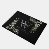 Persoonlijke grijze monogram groene bloem zwarte deurmat (Schuin)