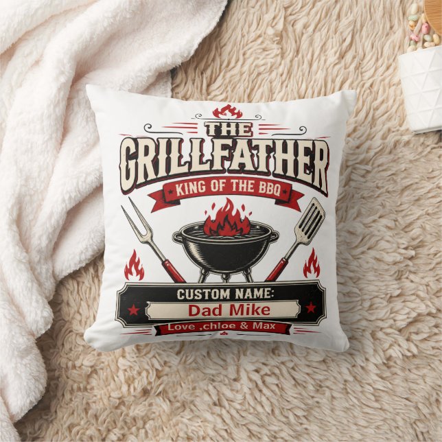 Persoonlijke Grillfather BBQ Vader naam Cadeau Kussen (Deken)