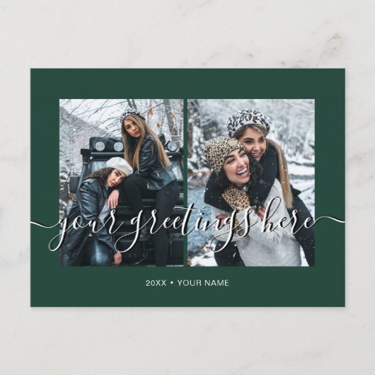 Persoonlijke groene 2 foto's Universeel Groet Briefkaart (Voorkant)