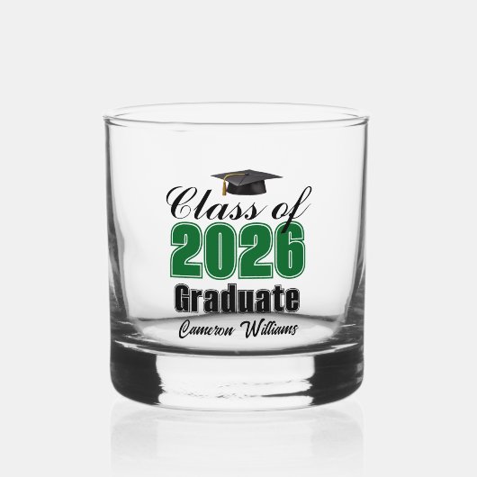 Persoonlijke Groene Afstuderen Klas van 2026 Whisky Glas (Voorkant)