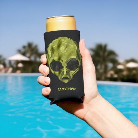 Persoonlijke Groene Alien Hoofd  Seltzer Blikjeskoeler (Insitu Zwembad)