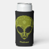 Persoonlijke Groene Alien Hoofd  Seltzer Blikjeskoeler (Seltzer Voorkant)