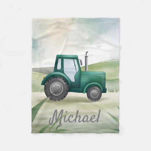 Persoonlijke Groene Aquarel Tractor Fleece Deken (Voorkant)