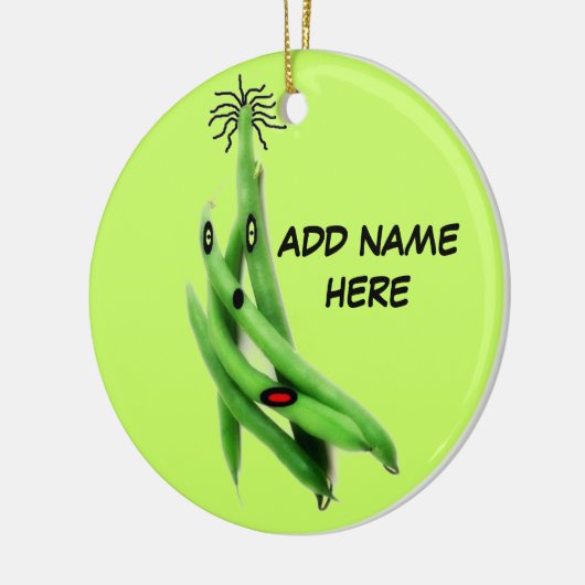 Persoonlijke Groene Bean-Cartoon Keramisch Ornament (Links)
