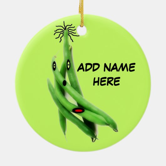 Persoonlijke Groene Bean-Cartoon Keramisch Ornament (Achterkant)
