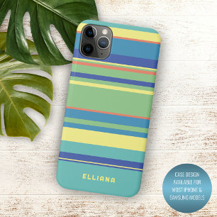 Persoonlijke groene blauwe oranje gele strepen Case-Mate iPhone case
