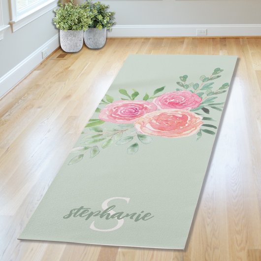 Persoonlijke groene bloemen yogamat