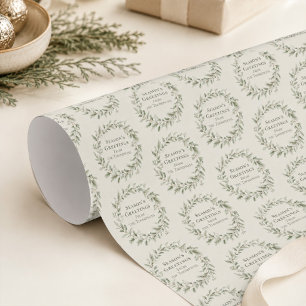 Persoonlijke groene botanische kerstkrans cadeaupapier
