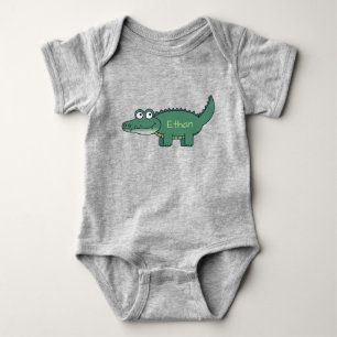 Persoonlijke groene cartoon-alligator romper