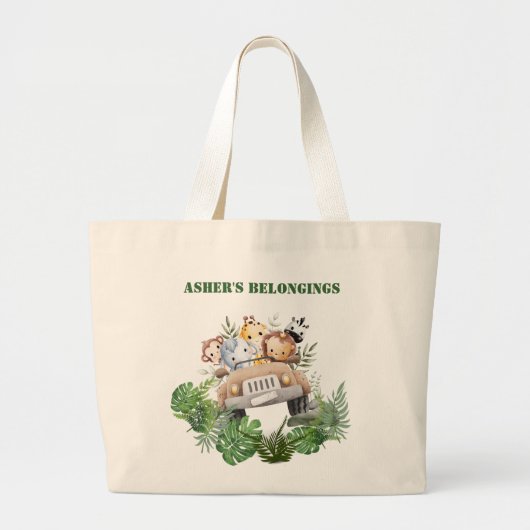 Persoonlijke Groene Cute Jungle Safari Multifuncti Grote Tote Bag (Voorkant)