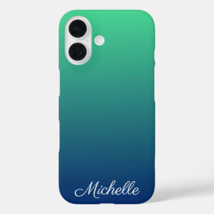 Persoonlijke groene en blauwe ombre iPhone 16 hoesje
