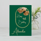 Persoonlijke Groene en Gouden Verjaardagskaart met Folie Uitnodiging (Staand Voorkant)