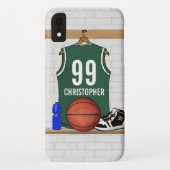 Persoonlijke Groene en Witte Basketball Jersey Case-Mate iPhone Case (Achterkant)