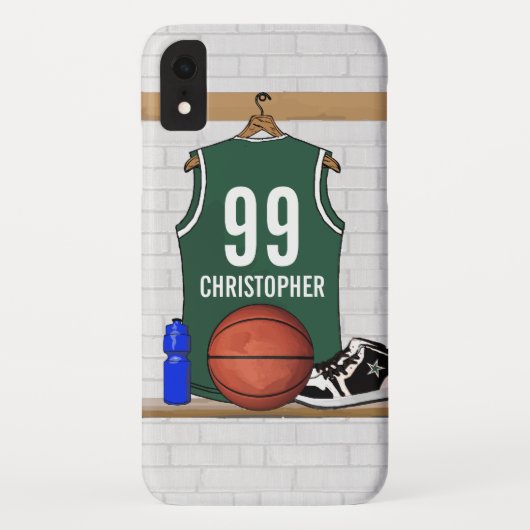 Persoonlijke Groene en Witte Basketball Jersey Case-Mate iPhone Case (Achterkant)