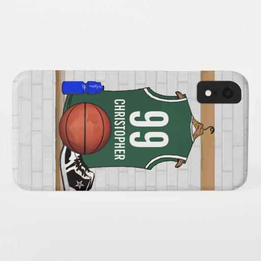 Persoonlijke Groene en Witte Basketball Jersey Case-Mate iPhone Case (Achterkant (horizontaal))