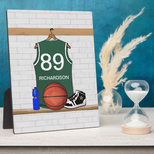 Persoonlijke Groene en Witte Basketball Jersey Fotoplaat (Zijkant)