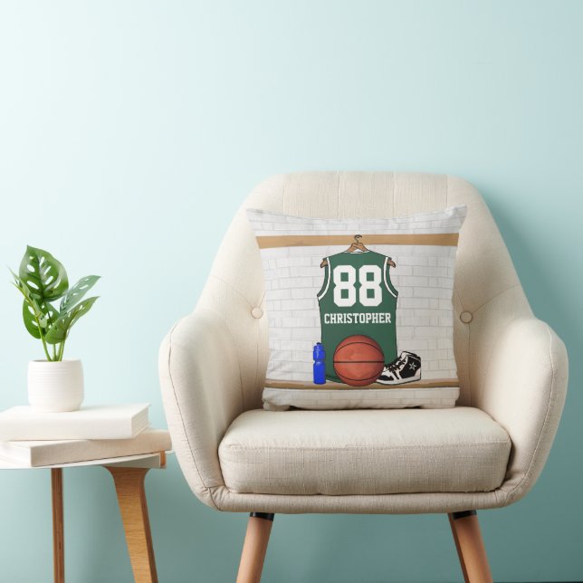 Persoonlijke Groene en Witte Basketball Jersey Kussen (Stoel)