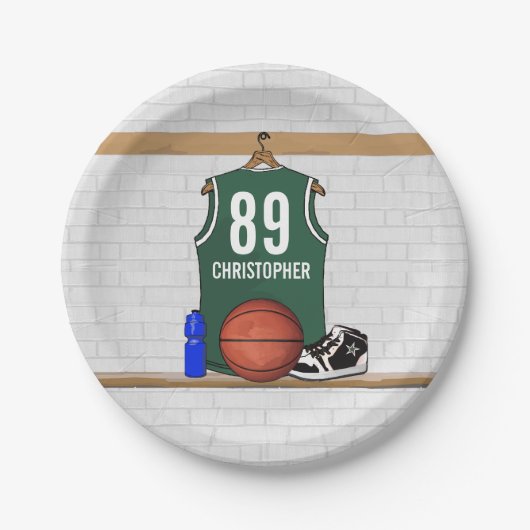 Persoonlijke Groene en Witte Basketball Jersey Papieren Bordje (Voorkant)
