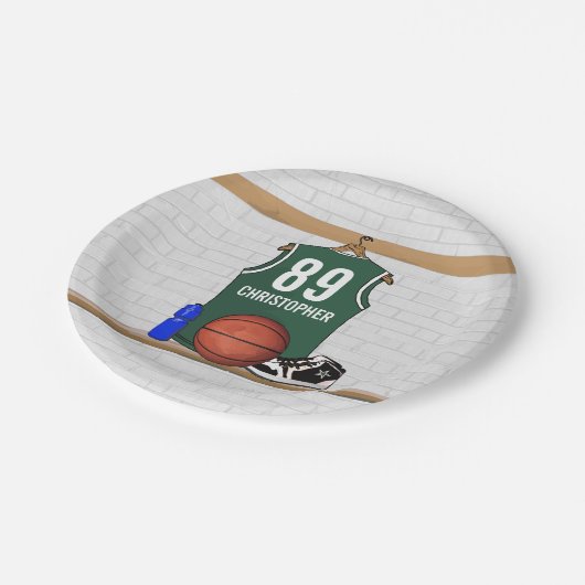 Persoonlijke Groene en Witte Basketball Jersey Papieren Bordje (Gekanteld)