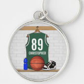 Persoonlijke Groene en Witte Basketball Jersey Sleutelhanger (Voorkant)