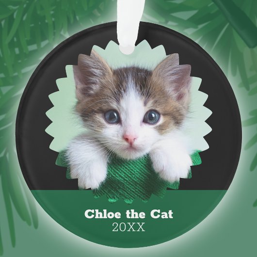 Persoonlijke groene en zwarte foto van kat op ornament