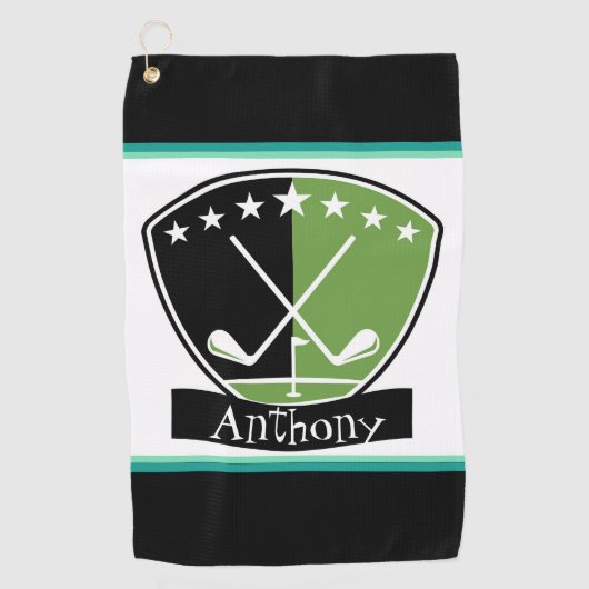 Persoonlijke groene en zwarte   golfhanddoek (Voorkant)