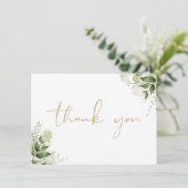 Persoonlijke groene flora elegante gouden schrift bedankkaart (Staand voorkant)