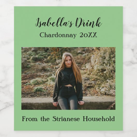 Persoonlijke Groene Foto Land Herfst Wijn Etiket (Enkel label)