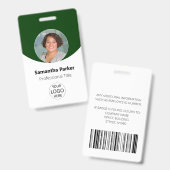 Persoonlijke groene foto, logo, barcode werknemer badge (Voor- en achterkant)