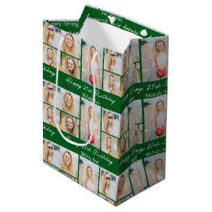 Persoonlijke groene gelukkige verjaardag fotocolla medium cadeauzakje