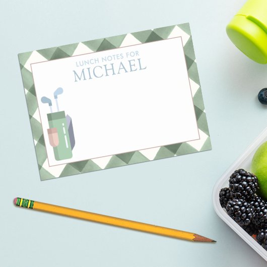 Persoonlijke groene geruite golfkids lunchtas  post-it® notes