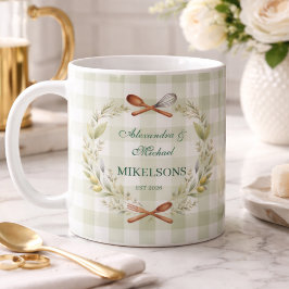 Persoonlijke groene Gingham Huwelijkscadeau Nieuwg Koffiemok