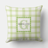 Persoonlijke groene gingham monogram kinderkamer kussen (Achterkant)