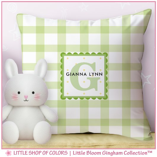 Persoonlijke groene gingham monogram kinderkamer kussen