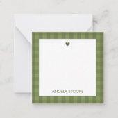 Persoonlijke groene gingham notitiekaartje (Voorkant)