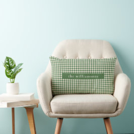 Persoonlijke groene gingham ruit naam kerst kussen