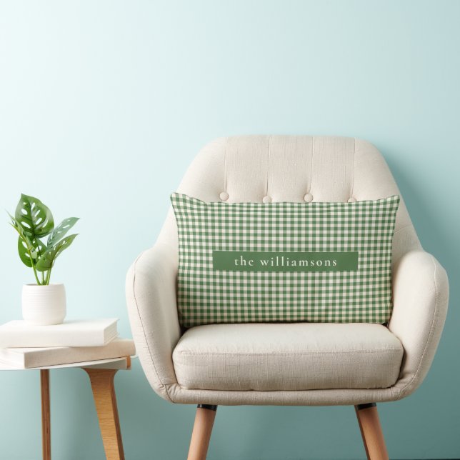 Persoonlijke groene gingham ruit naam kerst kussen (Stoel)
