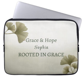 Persoonlijke Groene Ginkgo Blad Aangepaste Naam Laptop Sleeve
